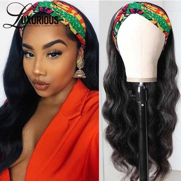 

body wave headband human hair wigs for black women brazilian remy hair closure wig headband wig human scarf, Black;brown
