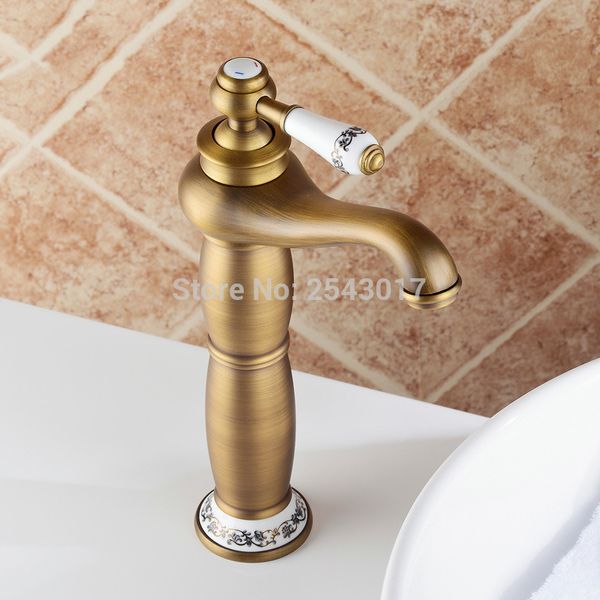 Alta Qualidade Banho Antique torneira de lavatório Deck Montado Ceramic Hot and Cold Water Tap ZR125