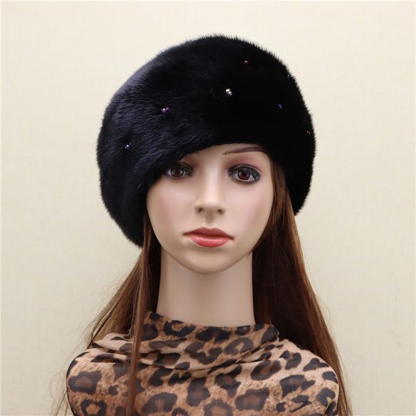 

berets product whole skin mink starry beret hat imported leather flashing diamond korean winter warmth, Blue;gray