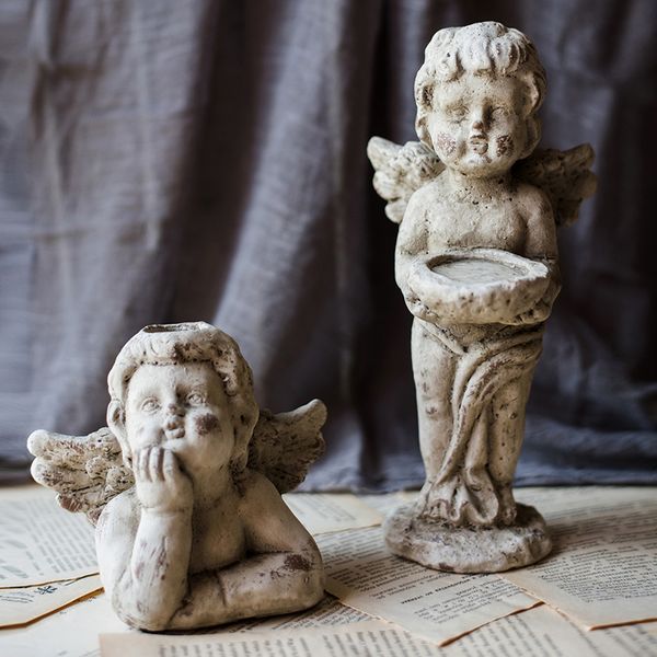 

candle holders european retro angel holder literary nostalgia cupid candlesticker concrete home decoration craft vintage