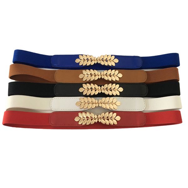 

women belt elastic waistband elegant cummerbunds for women dress gold leaf buckle black belt fashion strap waist 2020 new, Black;brown