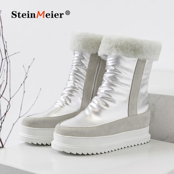 

women wool ankle boots winter warm short boots genuine leather platform office casual shoes woman flats platform 2020, Black