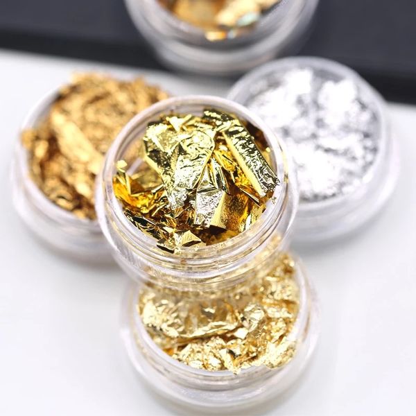 

12pcs gold silver irregular aluminum foil paper nail art sticker 3d glitter diy manicure uv gel polish nail decoration tools, Silver;gold
