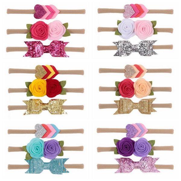 

dhl 100set 3pcs/set baby girls flower bowknot lovely princess headband baby girls headwear accessory, Slivery;white