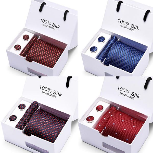 

new formal ties for men classic polyester woven plaid dots party necktie fashion slim 7.5cm wedding business male casual tie set, Black;gray