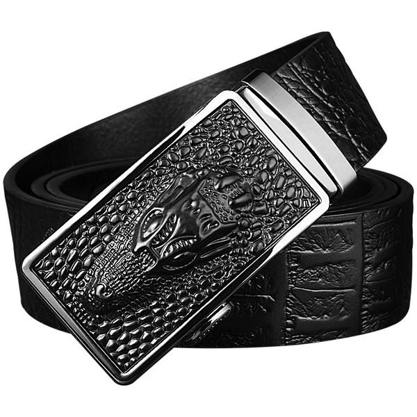 

leather belt mens leather automatic checkoff business young genuine waistband fashion korean-style crocodile pure leather mens belt, Black;brown