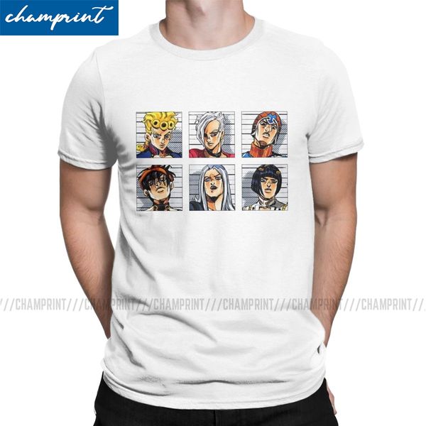 

jojo's bizarre adventure golden wind gang t shirts for men humorous t-shirt jjba manga tee shirt short sleeve plus size