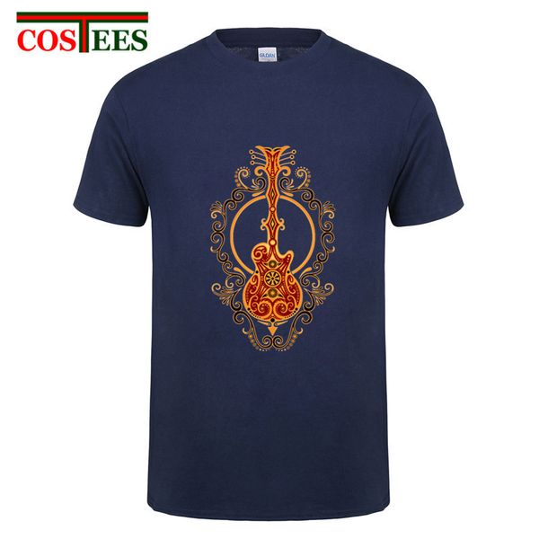 

intricate red&yellow electric guitar design t shirt men new casual fashion teeshirt plus size punk music acoustic guitar t-shirt