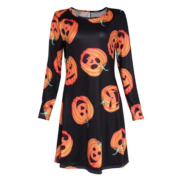 

casual dresses women dress 2021 arrival long sleeve halloween autumn for lady pumpkin print party swing mini f819, Black;gray
