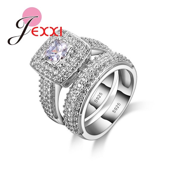 

new arrival 925 sterling silver finger ring set for females super luxury gifts for lover beautiful birthday party jewelry, Golden;silver