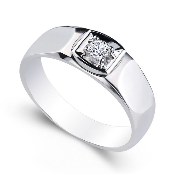 

14k au585 white gold ring men wedding anniversary engagement party ring square 4 claw round moissanite diamond casual sporty, Golden;silver