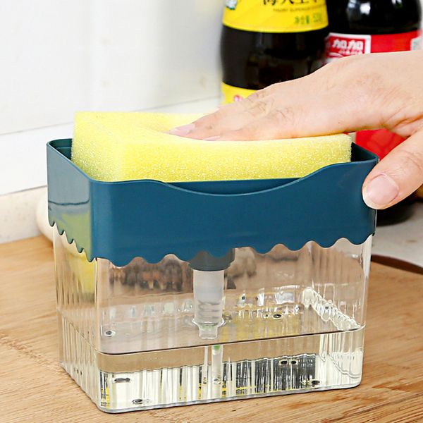 

2-in-1 sponge box hand soap dispenser kitchen accessories double layer plastic liquid soap dispenser sponge scrubber holder case