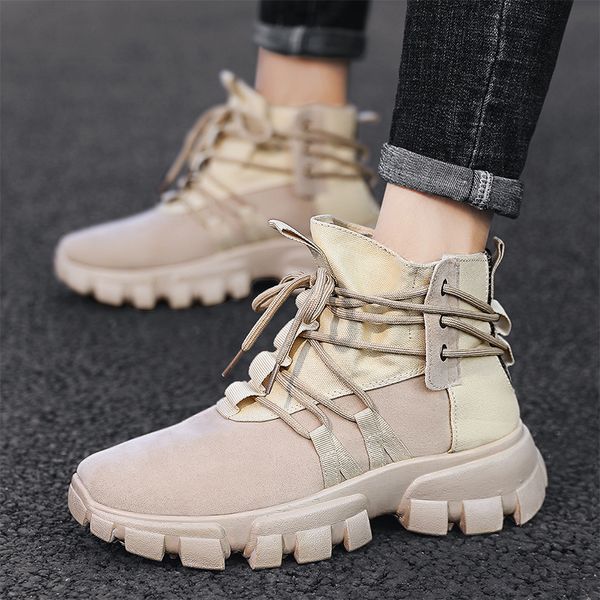 

winter men's boots fashion safety work shoes for men lace-up high men shoes breathable tactical boots man, Black