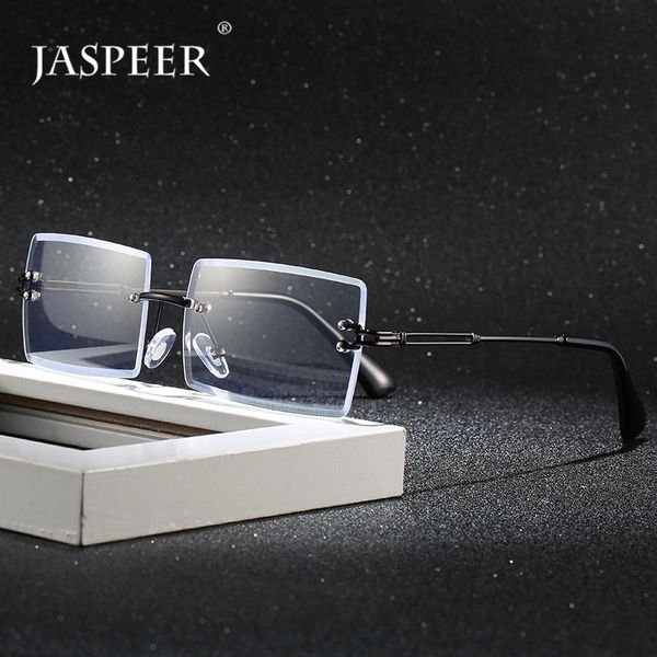 

jaspeer retro rimless rectangle anti blue light glasses men vintage computer glasses women frameless eyeglasses clear lens, White;black