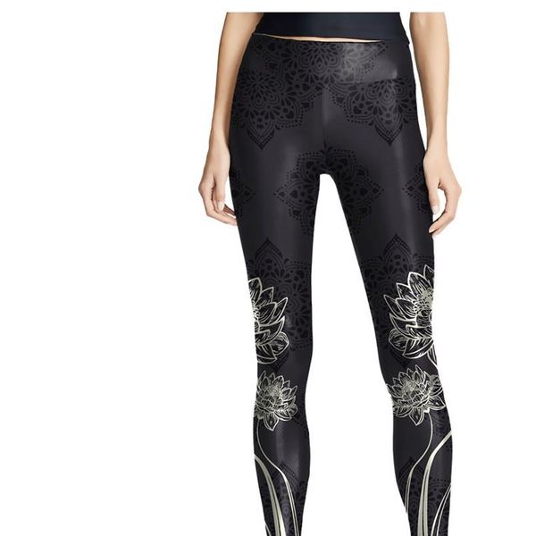 

women fashion pants seamless gym leggings set high waistes boho floral print running sport pantaloni da fitness 25, Black