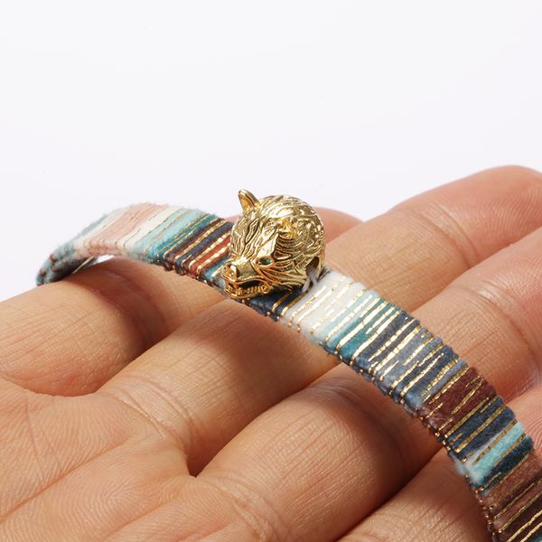 

charm bracelets gold vivid dog wolf head ethnic boho bohemia soft cotton silk tassel tail wristband adjustable bracelet for woman, Golden;silver