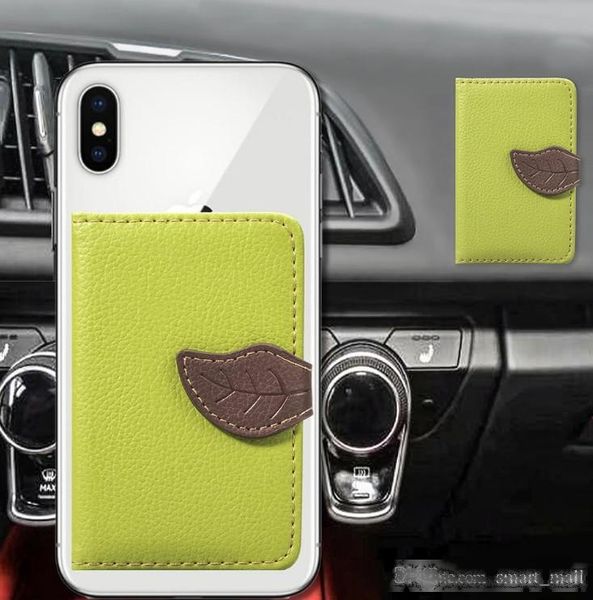 

universal back phone card slot 3m sticker leather phone stick on wallet cash id credit card holder for iphone xr x galaxy note9 s9 leaf case