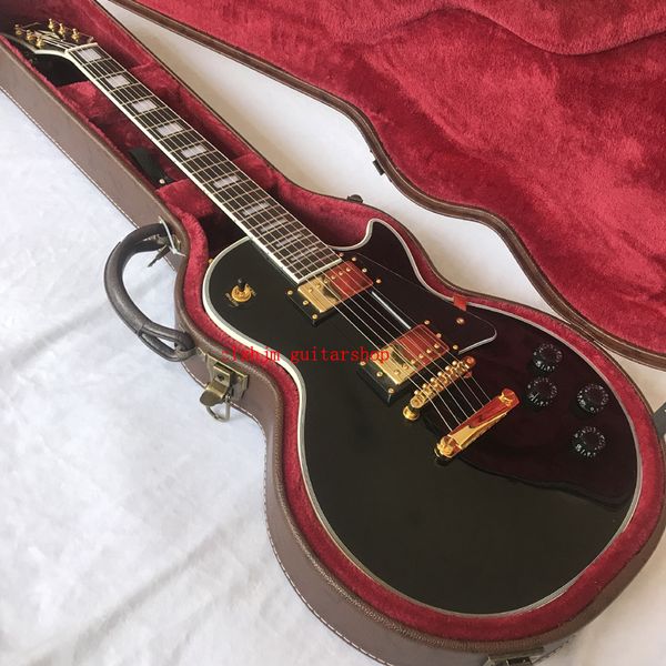 Frete grátis/preto/botão de volume retrô/guitarra elétrica personalizada de 6 cordas/com estojo/em estoque