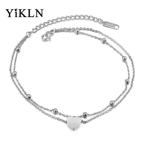 

charm bracelets yikln fashion bohemia double layer stainless steel heart for women rose gold chain & link bracelet yb18197, Golden;silver