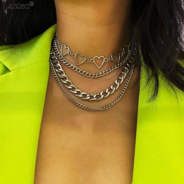 

chokers lacteo punk silver color love heart clavicle chain choker necklace jewelry women fashion multi layer short collar charm, Golden;silver