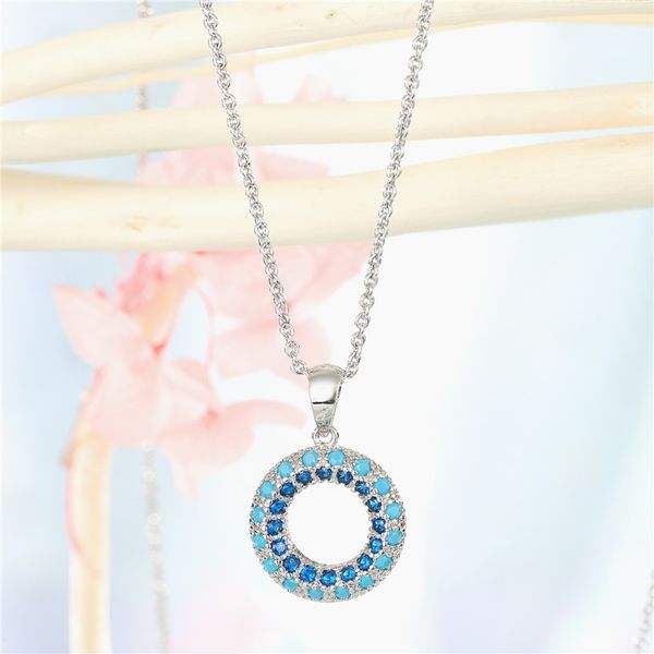 

pendant necklaces bohemian colorful zircon hollow circle necklace for womens jewelry metal rhinestone geometric clavicle chain, Silver