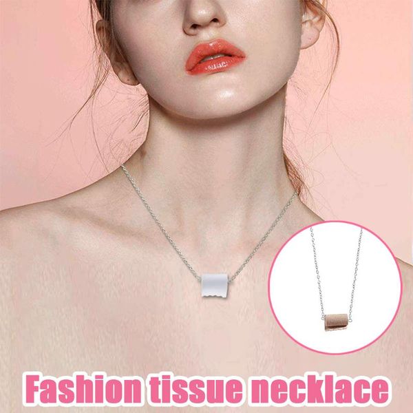 

ladies necklace 2020 new fashion personality roll paper ear hook toilet paper necklace casual necklaces for women, Silver
