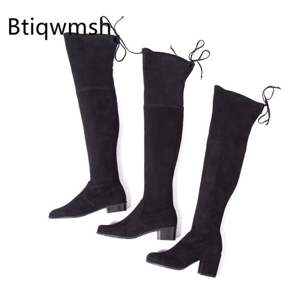 

sexy elastic над коленом boots женщины toe остроконечные площади высокий каблук сапоги femme классический длинные, Black