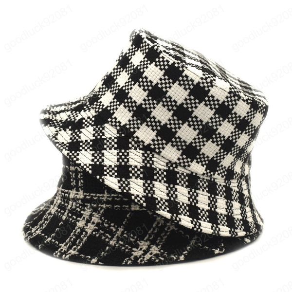 Neue Eimer Hüte Frauen Herbst Winter Tweed Plaid Japanischen Stil Vintage Hut Bob Damen Mädchen Elegante Chic Fischer Hut Panama