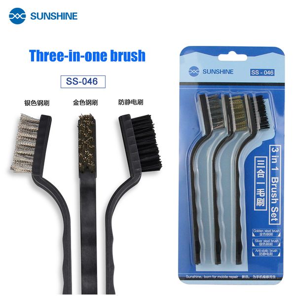 

sunshine ss-046 3 in1steel brush gold/silver/anti-static steel cleaning brush dust removal mobile phone repair tools maintenance