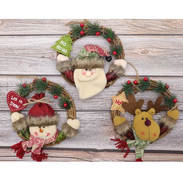 

christmas garland christmas rattan pendant with old snowman deer hanging on the door christmas decoration flower ring day decoration garland