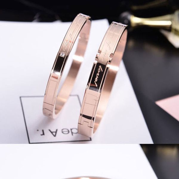

couple lover lettering bangle fashion jewelry cuff bracelets bangles 316l stainless steel bracelets for women, Black