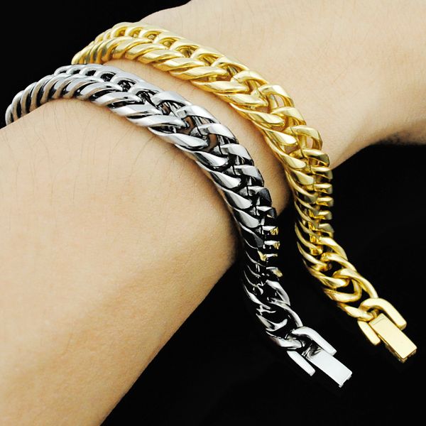 

atgo 22cm,9mm punk 316l stainless steel bracelets wristband hand chain men's women's jewelry wholesale bb118, Black