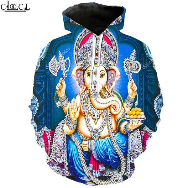

cloocl hinduism god lord ganesha hoodie 3d print funny hooded coat sweatshirt men clothing long sleeve couples pullovers, Black