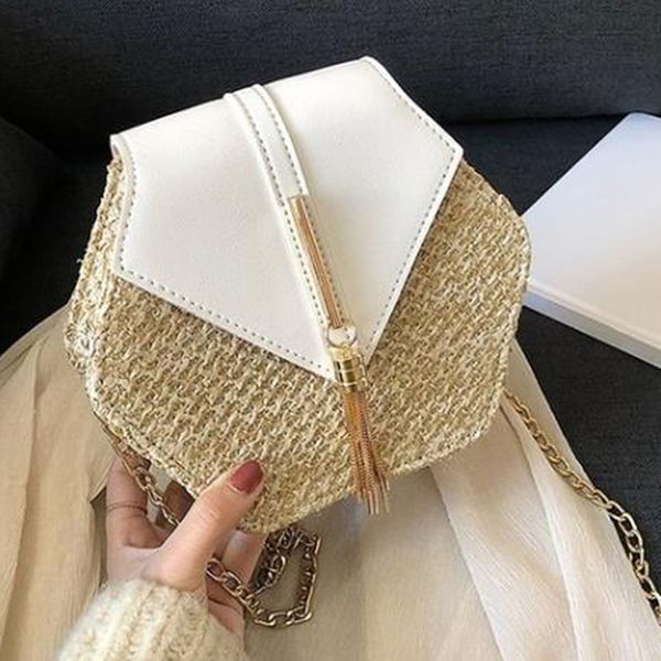

new fashion hexagon mulit style straw+pu bag handbags women summer rattan handmade woven beach