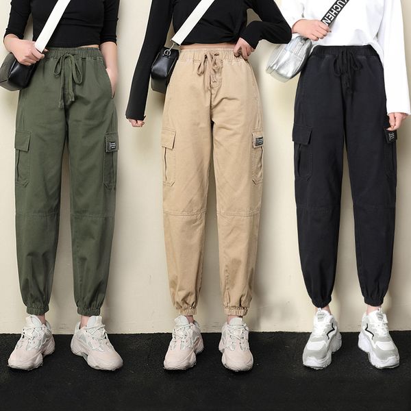 

women streetwear cargo pants casual joggers ladies high waist loose hip hop trousers female korean style harem pants, Black;white