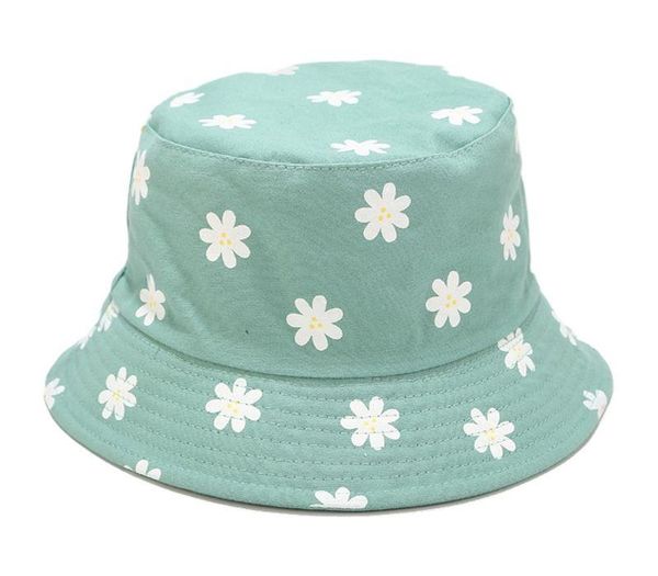 

cotton bucket hat small daisy flower print reversible beach fisherman cap high quality, Blue;gray