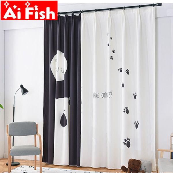 

korean cartoon polar bear children's shade bedroom footprint pattern design digital printing cotton and linen curtains my478#5