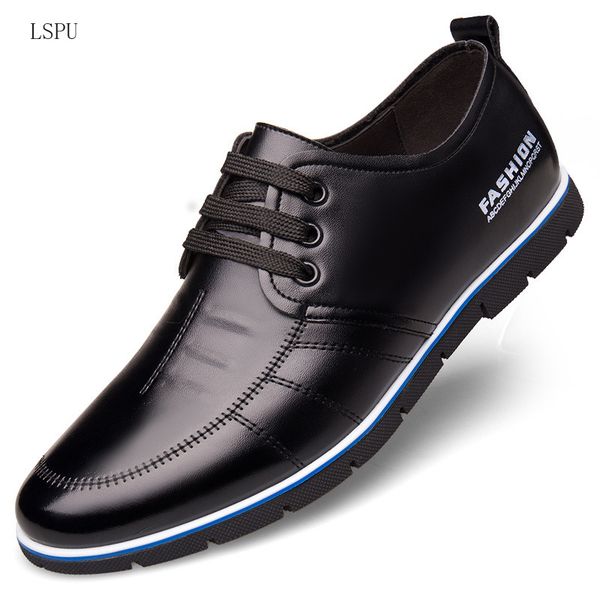 

men genuine leather shoes elastic band fashion design solid tenacity comfortable men's shoes big sizes 38-47, Black