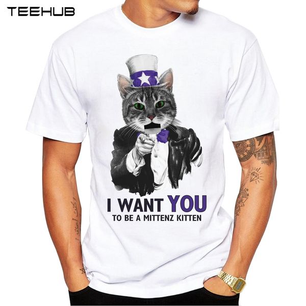 

2019 cat with hat men t-shirt short sleeve casual t shirt hipster i want you printed tee o-neck summer