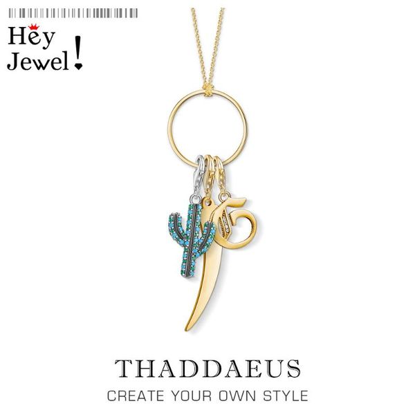 

chains charm necklace golden cactus,2021 ethnic fashion carrier jewelry 925 sterling silver link chain gift for women men