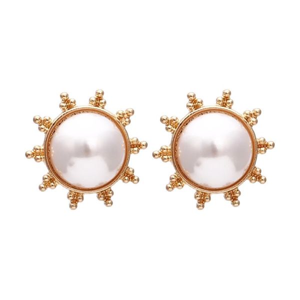 

stud ins alloy inlaid pearl ear korean style simple earrings geometric jewelry, Golden;silver