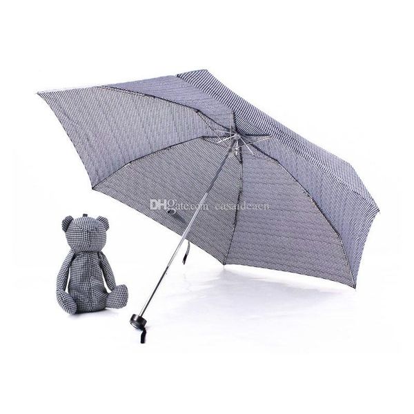 

classical black and white houndstooth checkered pattern umbrella with bear doll toy case 5 folding uv and rain travel umbrella
