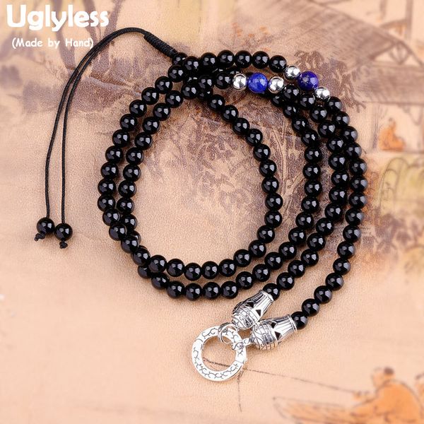 

uglyless 60cm long chains necklaces no pendants 5mm agate beading necklaces real 925 sterling silver jewelry accessories c115