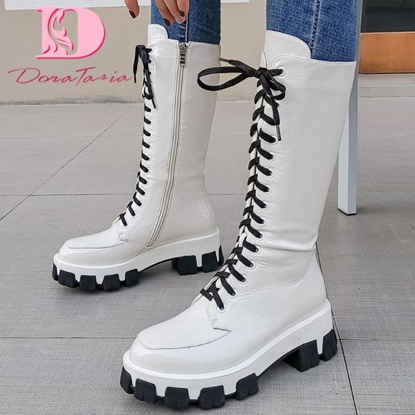 

doratasia 2020 square heels platform winter women shoes fashion brand motorcycles boots, Black