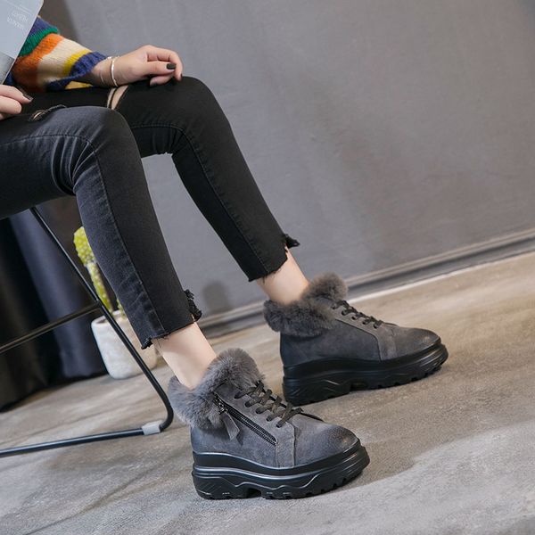 

swyivy genuine leather wedge shoes womens boots ankle short fashion 2020 winter women snow boots lady platform casual booties, Black