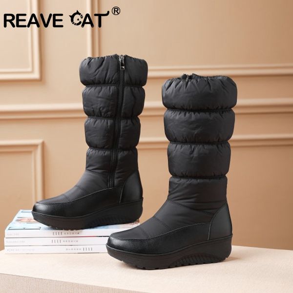 

reave cat plus size 35-44 new snow boots women warm cotton down waterproof boots fur platform mid calf black white blue