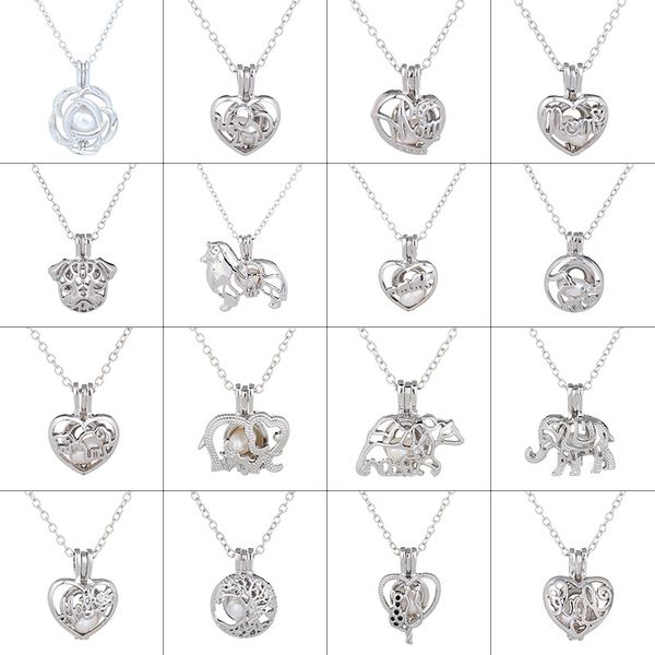 

classic silver pearl cage pendant locket necklace with shark mermaid sea horse rose pearls oyster pendant charm fine jewelry for women hot