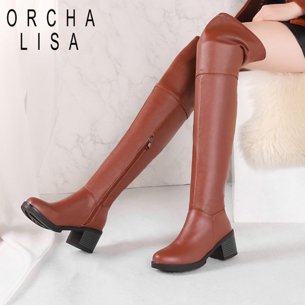 

orcha lisa size 33-44 women over the knee boots zipper high heel boots long thick heel knight female botas mujer c829, Black