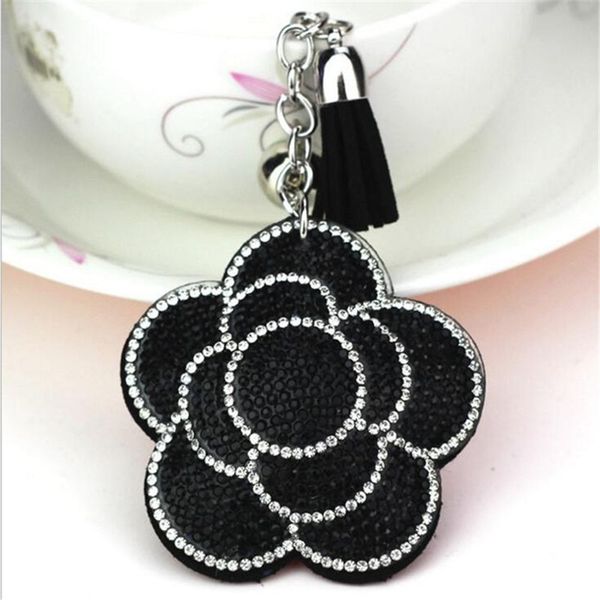 

valentine's day flower keychain tassel leather crystal trinket key chain for holder purse car bag pendant handbag ring keychain, Silver