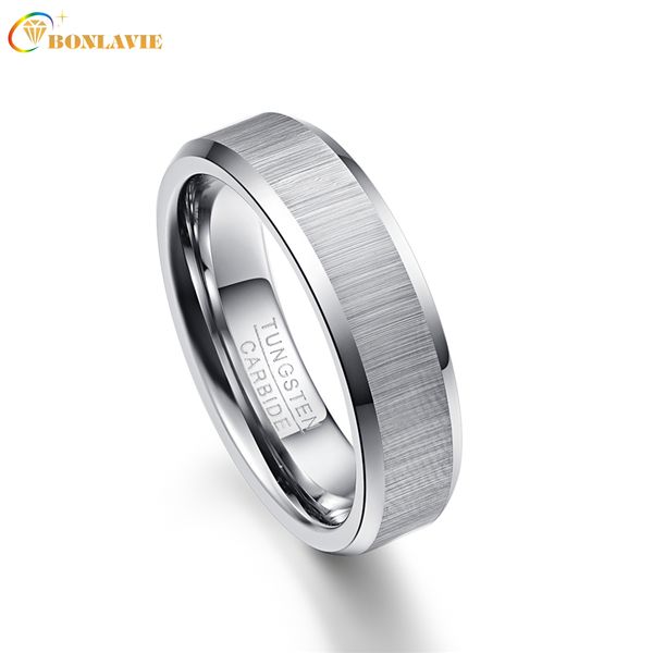 

wedding rings bonlavie 6mm polishing men tungsten carbide scrub bands men's jewelry anillos para hombres pierscienie, Slivery;golden